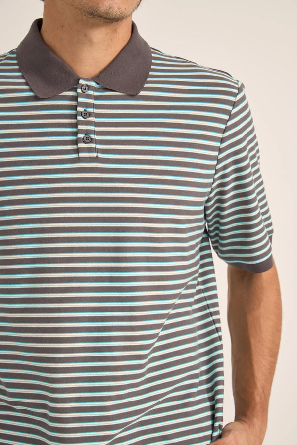 Rhythm Stripe Polo T-shirt - Charcoal