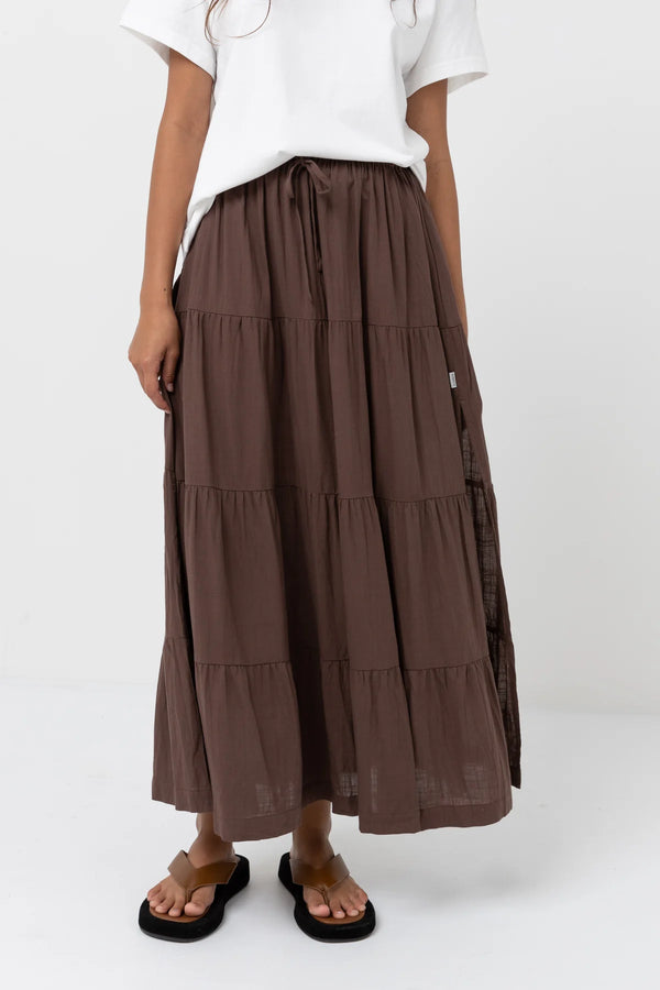 Rhythm Classic Tiered Maxi Skirt - Chocolate