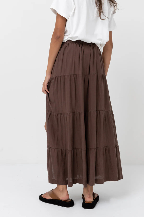 Rhythm Classic Tiered Maxi Skirt - Chocolate