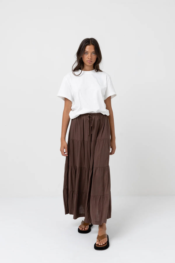 Rhythm Classic Tiered Maxi Skirt - Chocolate
