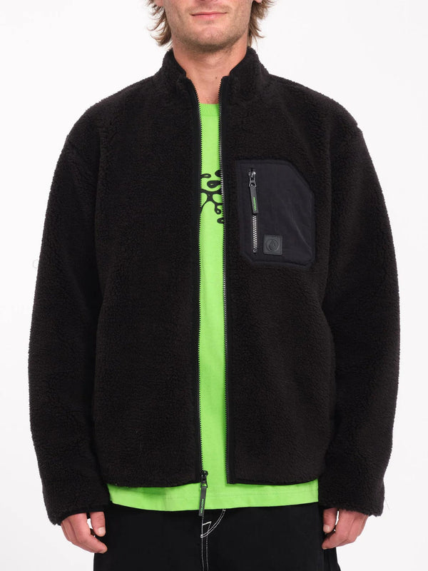 Volcom Coats & Jackets S Volcom Mens Muzzer Fuzzar Zip Sherpa Sweatshirt - Black