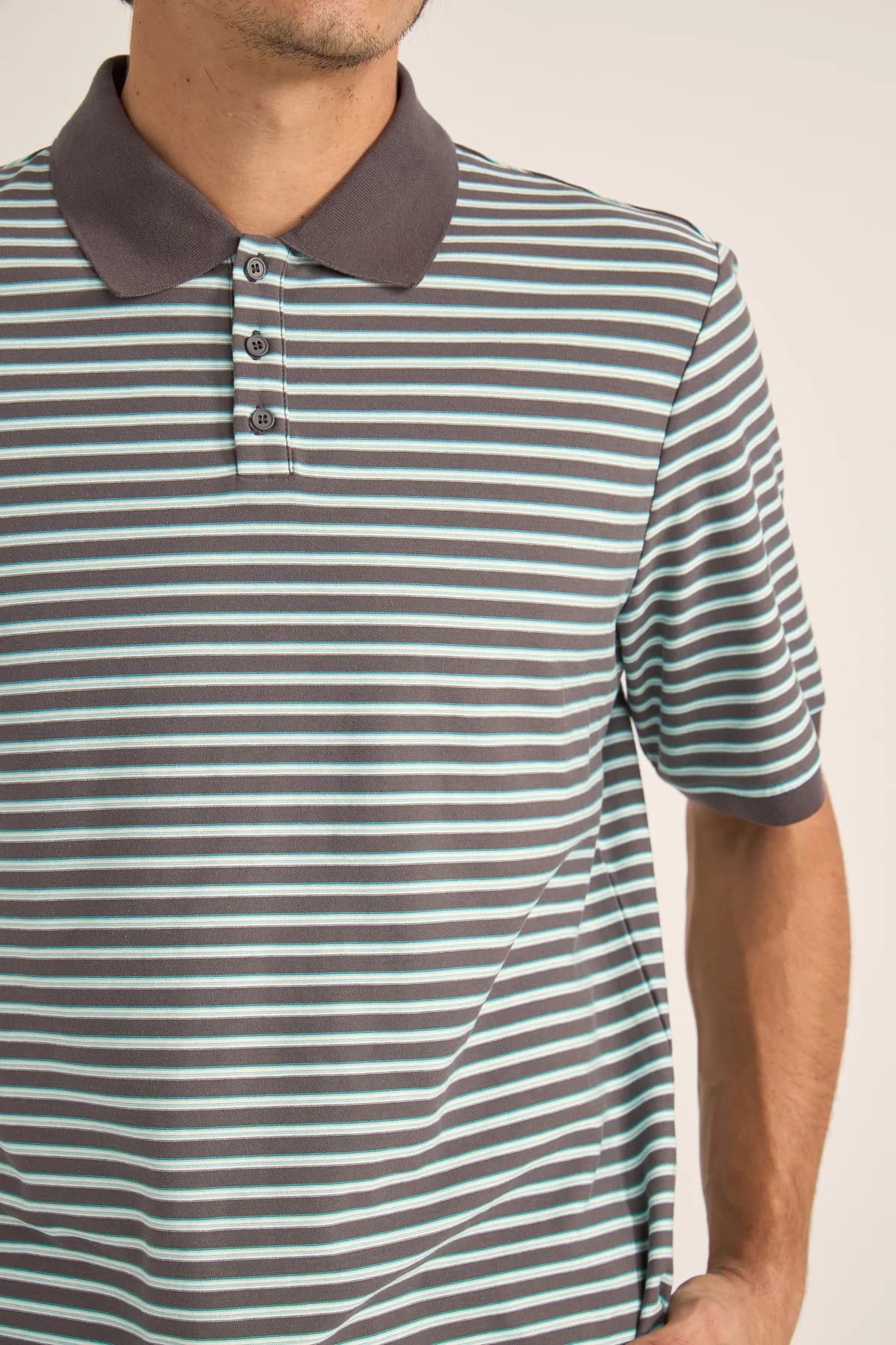 Rhythm Stripe Polo T-shirt - Charcoal