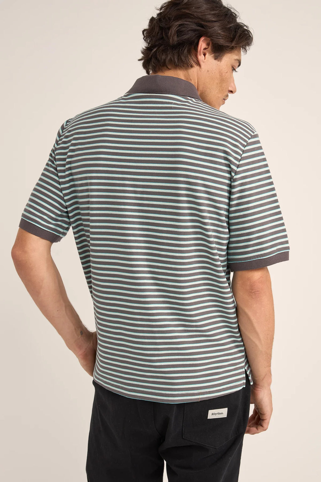 Rhythm Stripe Polo T-shirt - Charcoal