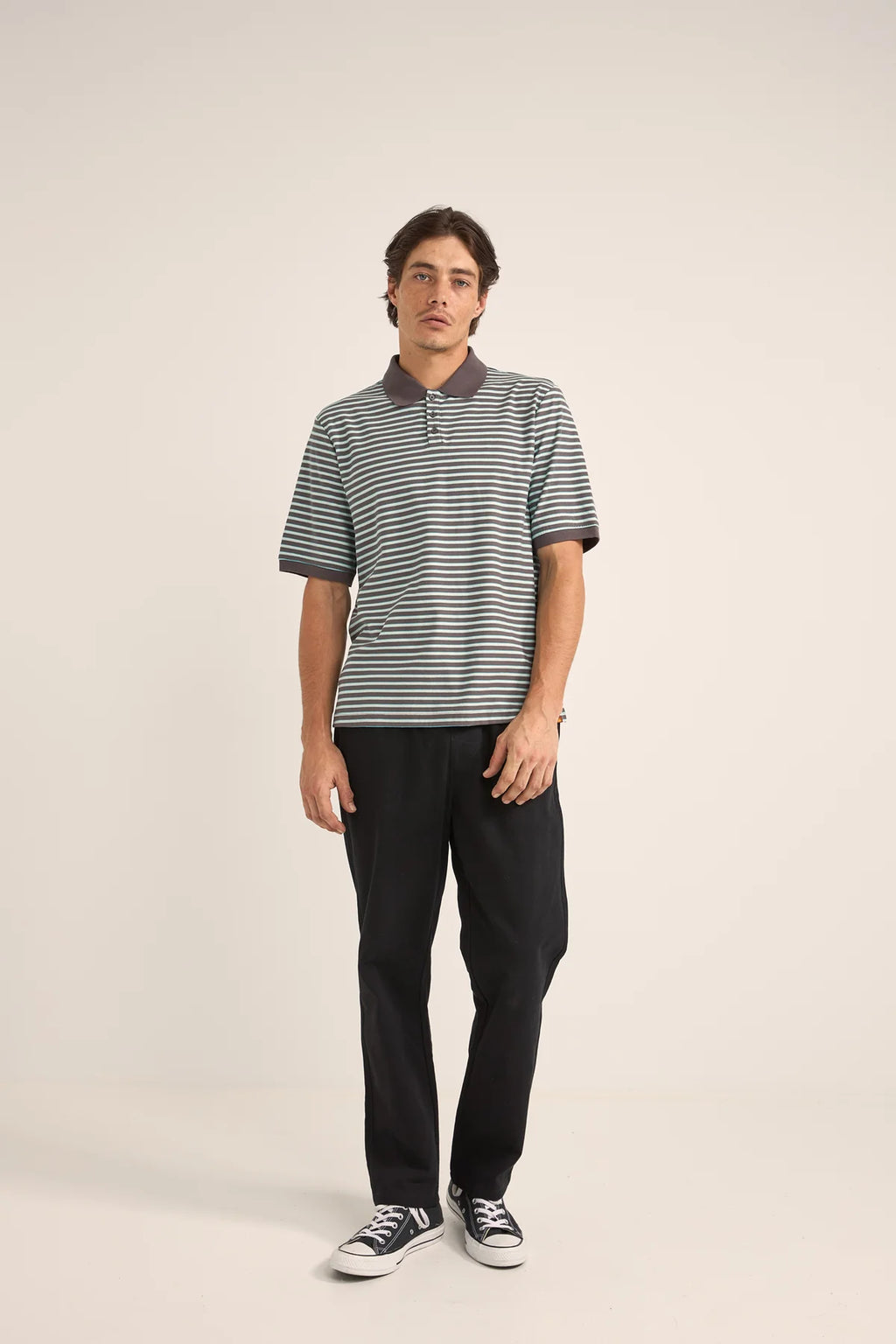 Rhythm Stripe Polo T-shirt - Charcoal