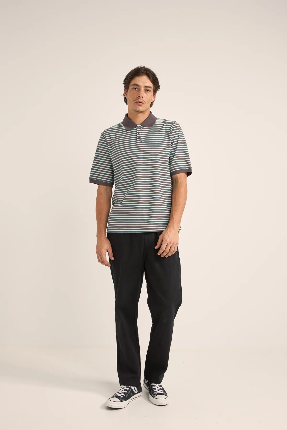 Rhythm Stripe Polo T-shirt - Charcoal