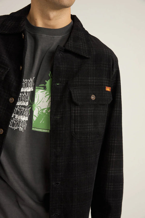 Rhythm Cord Check Overshirt - Black