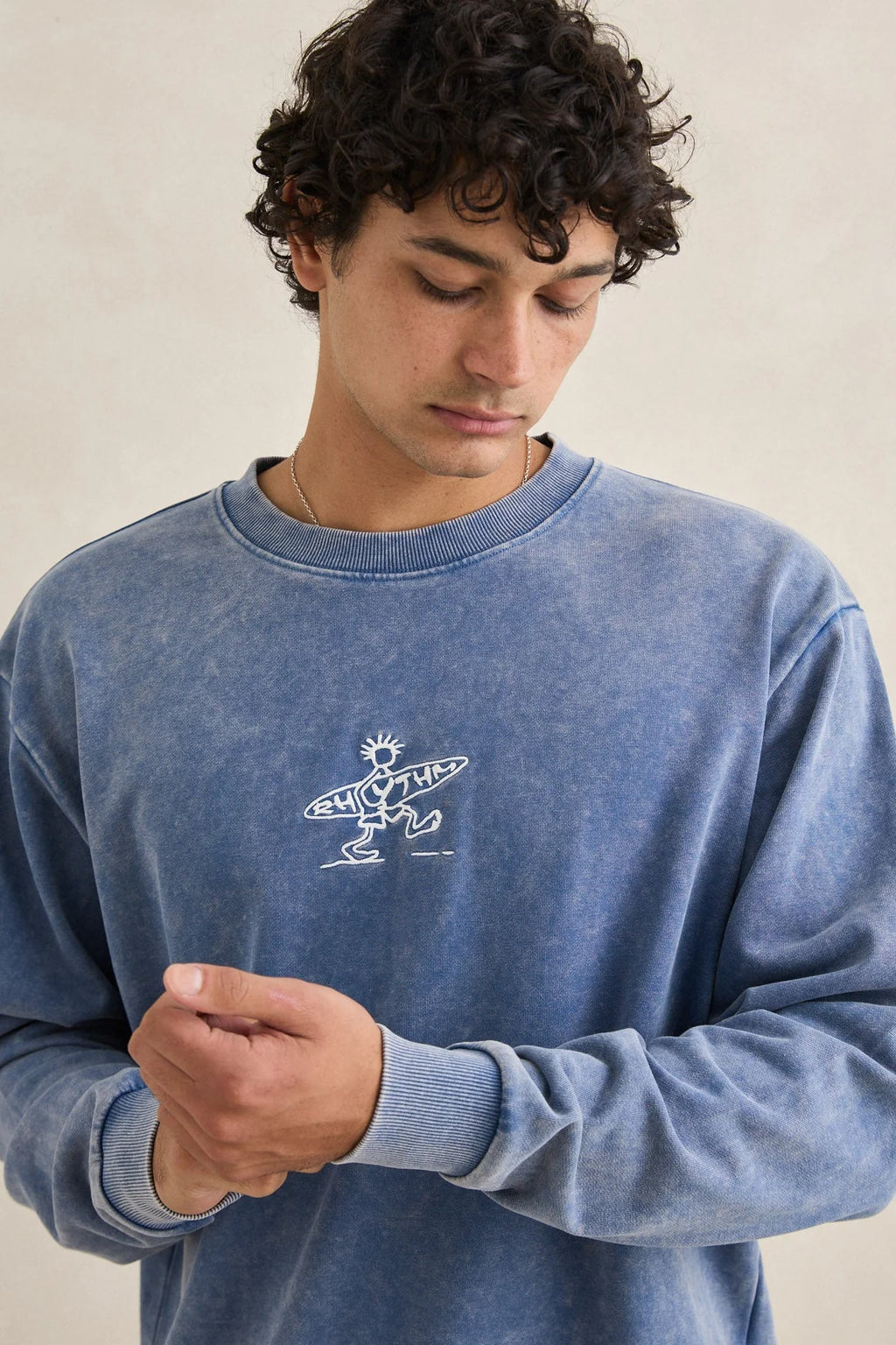 Rhythm Men's Drifter Salt Wash Crew Fleece - Indigo