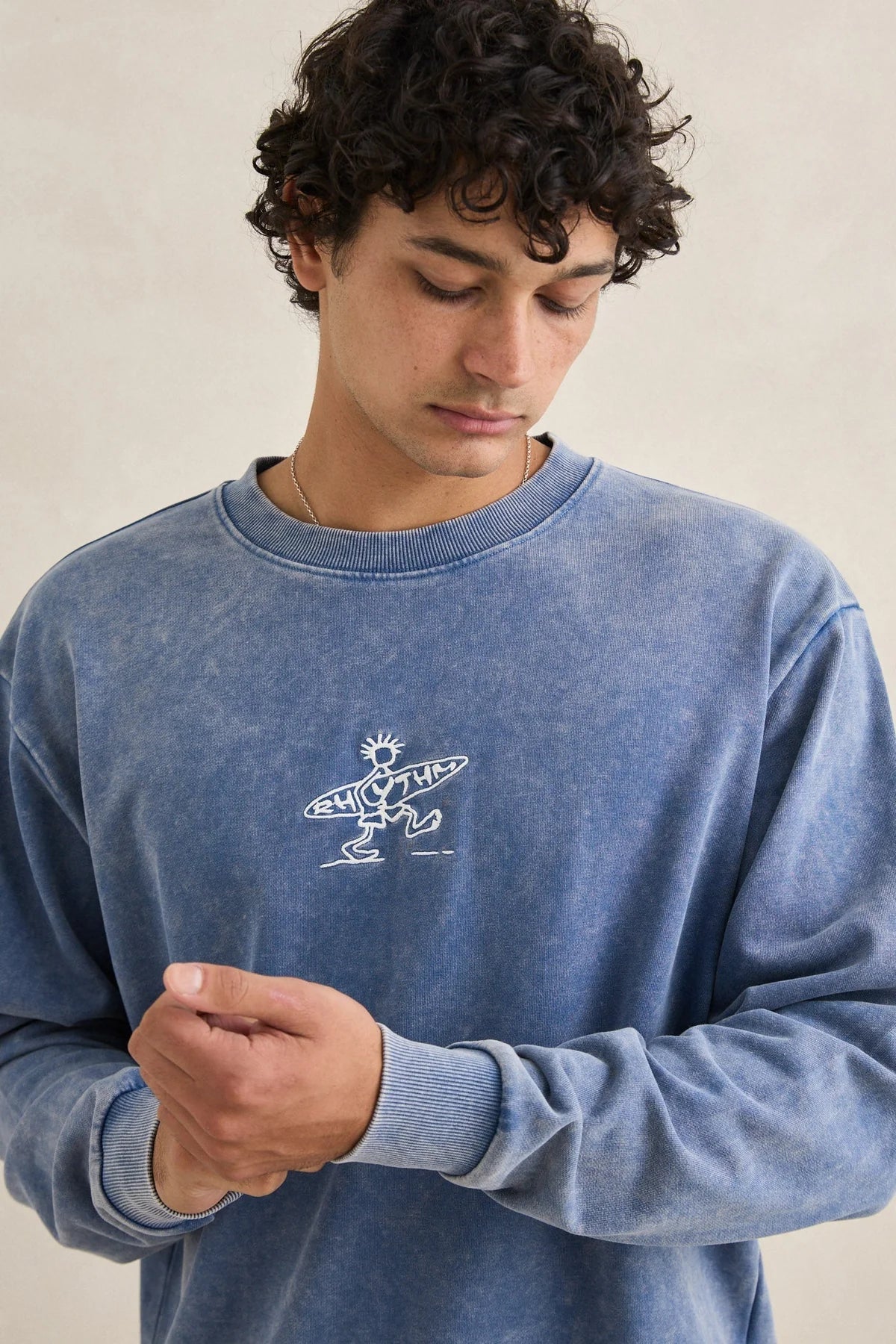 Rhythm Men's Drifter Salt Wash Crew Fleece - Indigo