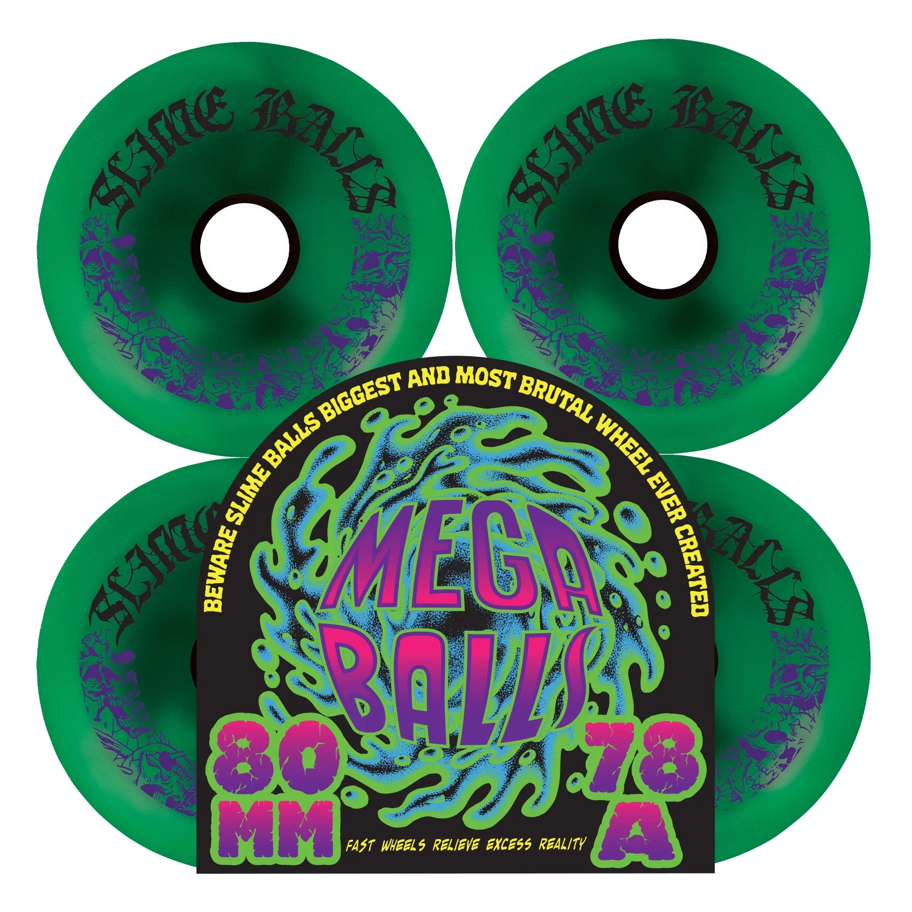 Slime Balls Mega Balls 80mm Skateboard Wheels - Metallic Green -  78a