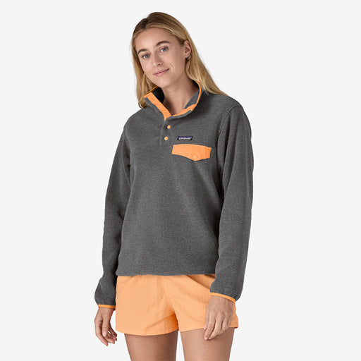 Patagonia Women's Lightweight Synchilla Snap-T Pullover Fleece - Nickel with Vivid Apricot