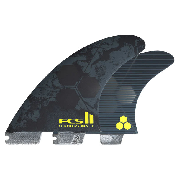 FCS II Al Merrick PG Pro Tri Surfboard Fin Set - M - Black/Acid