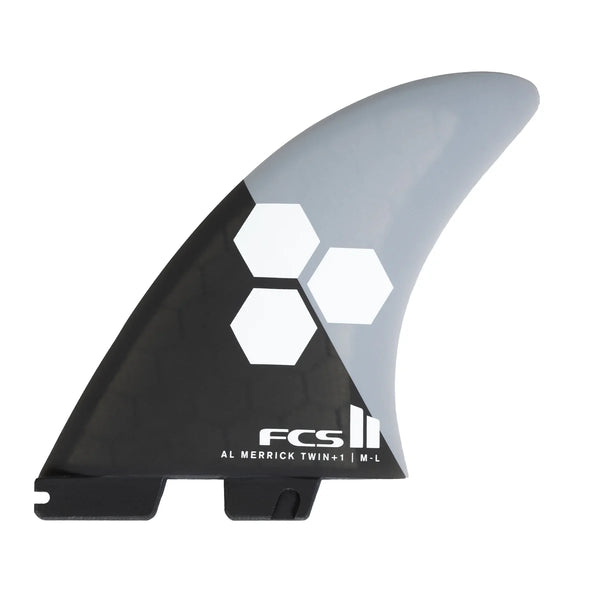 FCS II Al Merrick Twin+1 PC Surfboard Fins - M-L - Grey/Charcoal