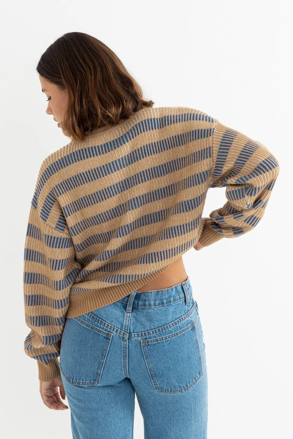Rhythm Estelle Womens Quarter Zip Striped Knit - Cobalt