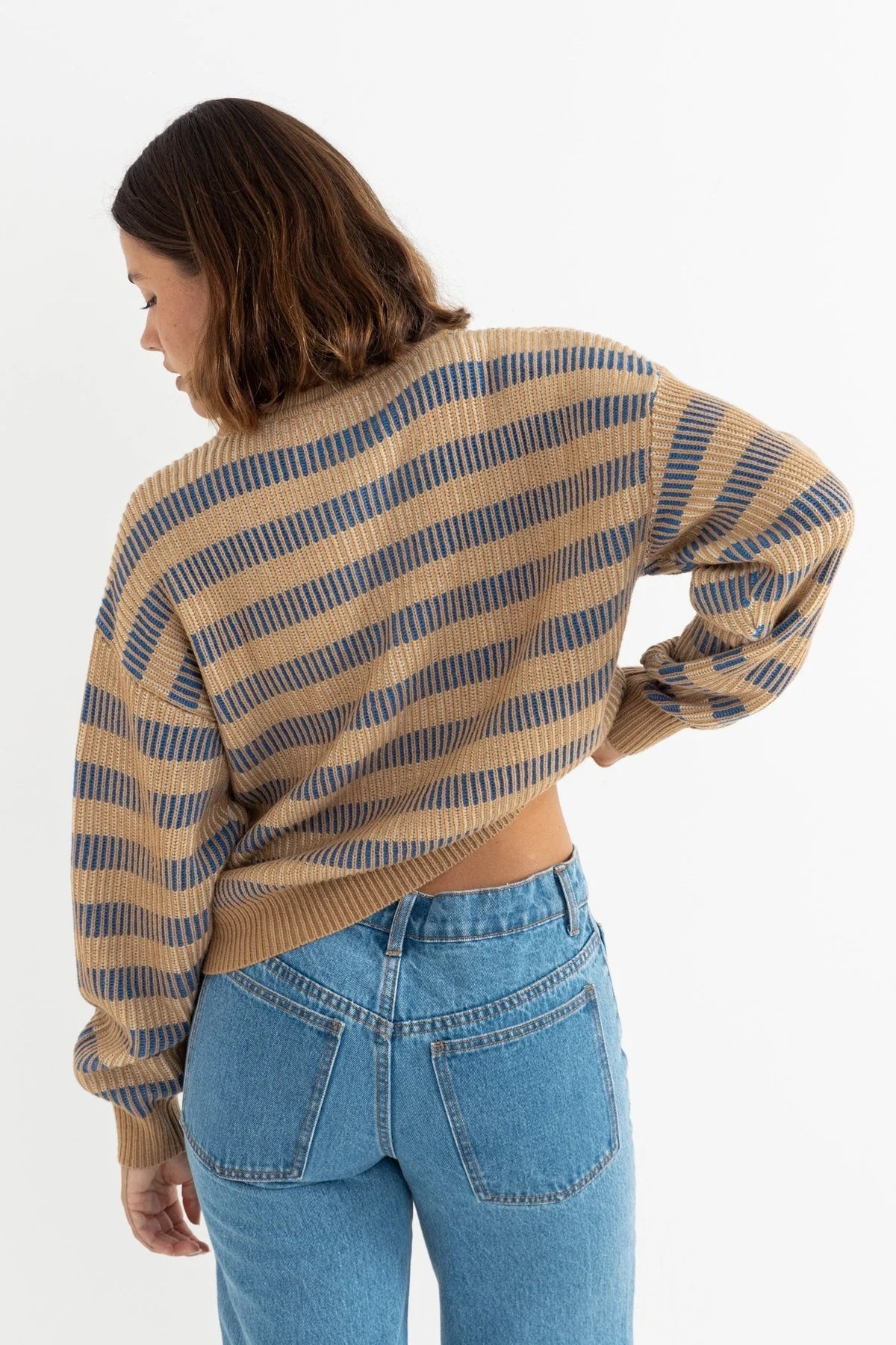 Rhythm Estelle Womens Quarter Zip Striped Knit - Cobalt