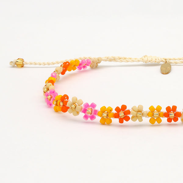 Pineapple Island Kelopak Daisy Chain Beaded Anklet - Pink/Yellow/Orange