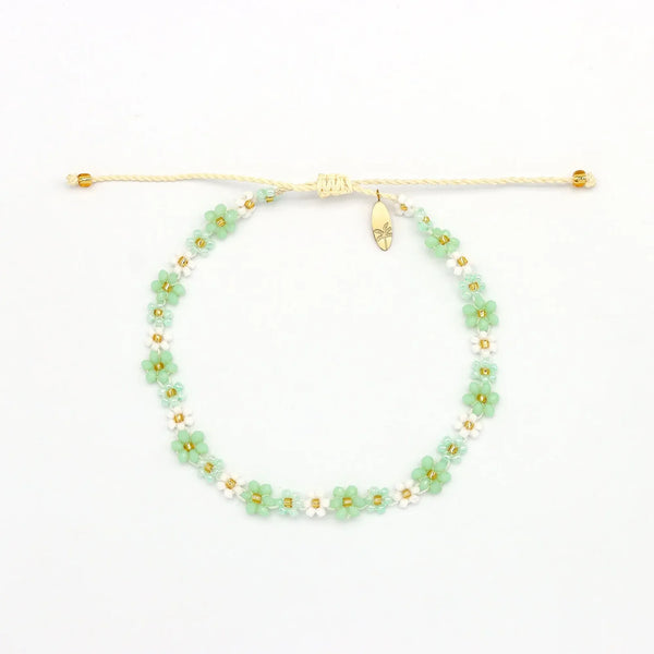 Pineapple Island Mohala Beaded Flower Anklet - Green