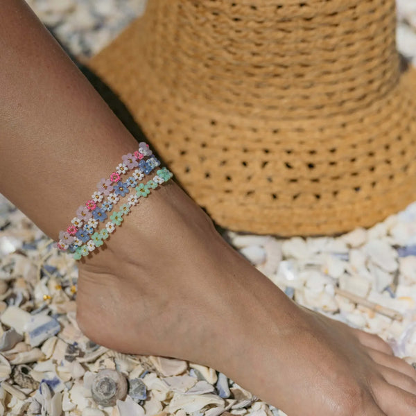 Pineapple Island Mohala Beaded Flower Anklet - Green