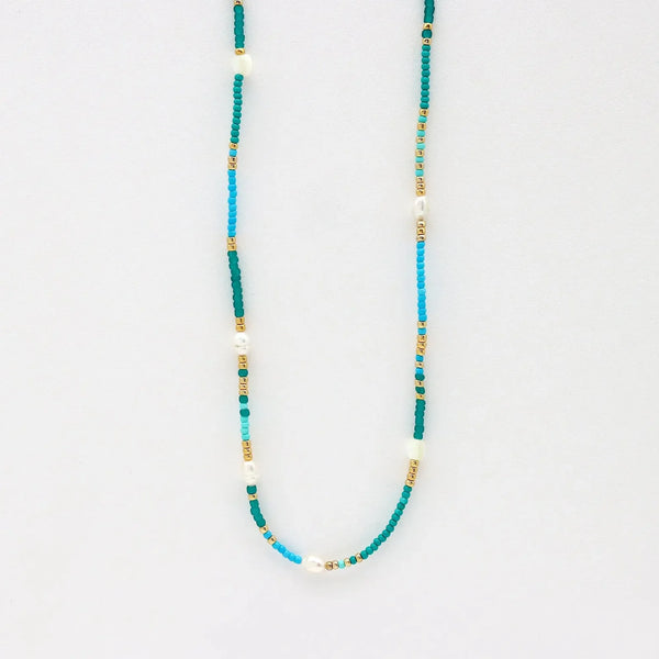 Pineapple Island Giada Cinta Pearl Beaded Surf Necklace - Turquoise