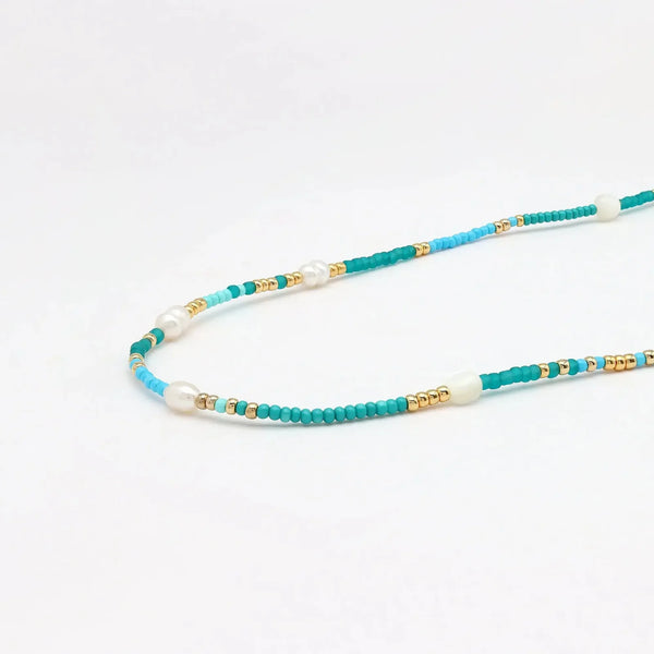 Pineapple Island Giada Cinta Pearl Beaded Surf Necklace - Turquoise