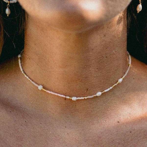 Pineapple Island Giada Cinta Pearl Beaded Surf Necklace - Pink