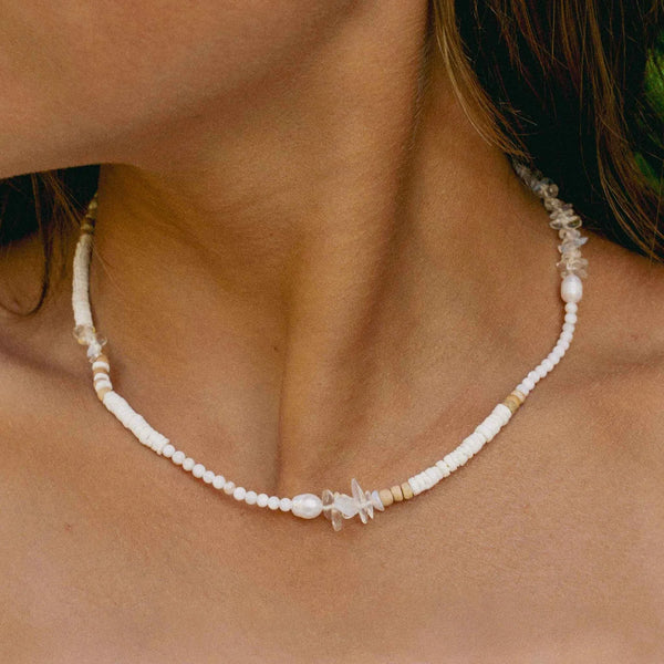 Pineapple Island Love is Here Natural Stone, Pearl & Shell Necklace