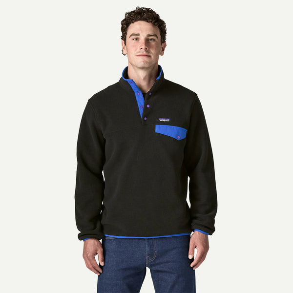 Patagonia Men's Lightweight Synchilla Snap-T Fleece Pullover - Black w/P6 Blue