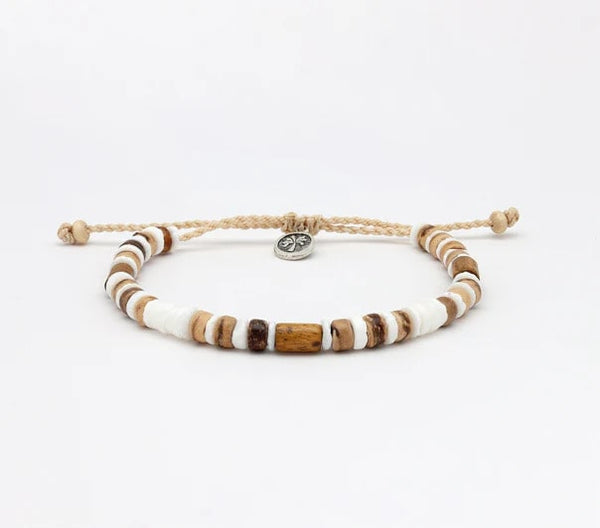 Pineapple Island Nusa Lembongan Wood Bead Surf Bracelet - Wood & White