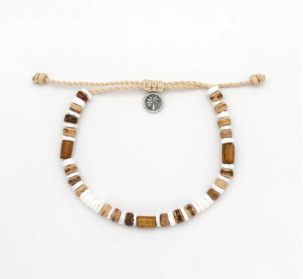 Pineapple Island Nusa Lembongan Wood Bead Surf Bracelet - Wood & White