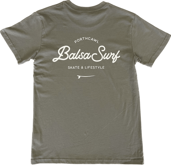 Balsa Surf & Skate T-shirt Balsa Town Organic T-shirt Granite Grey and White Unisex