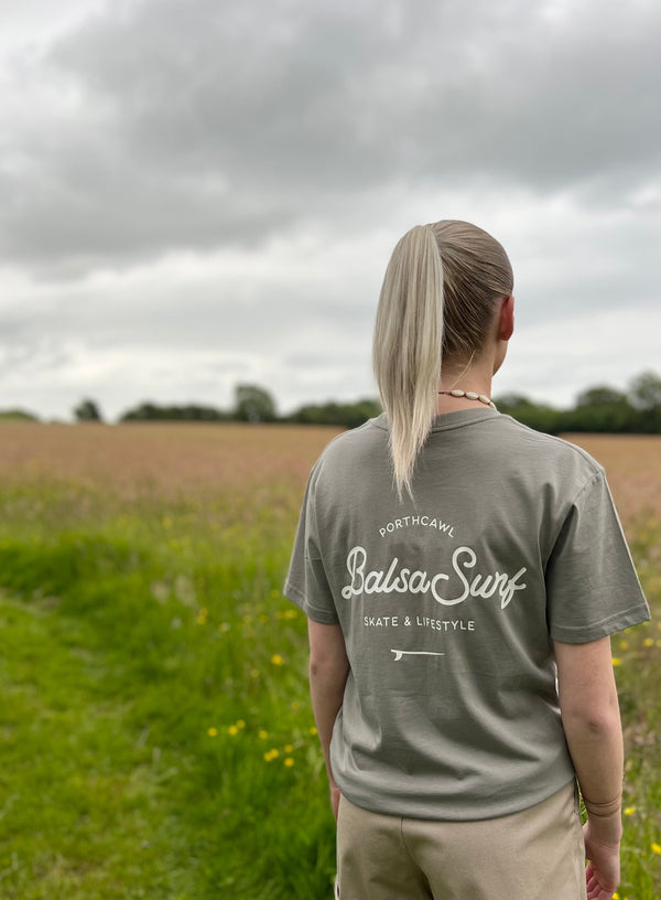 Balsa Surf & Skate T-shirt Balsa Town Organic T-shirt Granite Grey and White Unisex