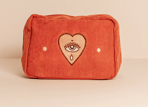 Cai & Jo Bags Cai & Jo Corduroy Heart Makeup Bag in Rust