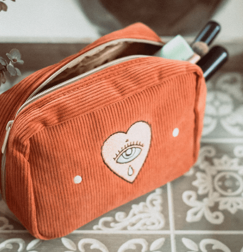 Cai & Jo Bags Cai & Jo Corduroy Heart Makeup Bag in Rust