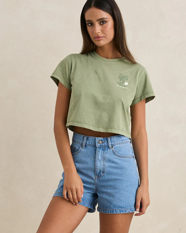 Rhythm Womens Island Crop Crew T-Shirt - Palm