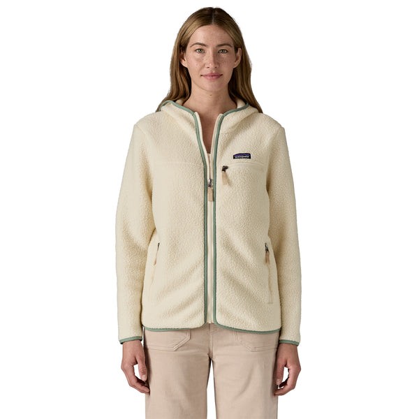 Patagonia Women's Retro Pile Fleece Hoody - Natural W/ Ellwood Green