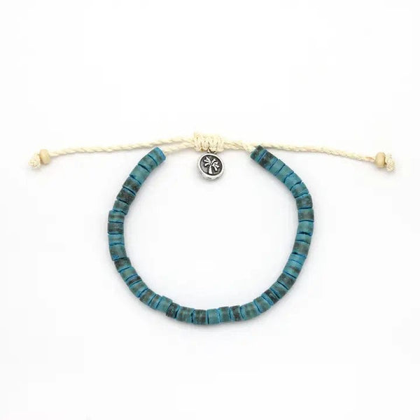 Pineapple Island Jewellery Pantai Kura-Kura Wood Beaded Anklet by Koh Surf - Blue