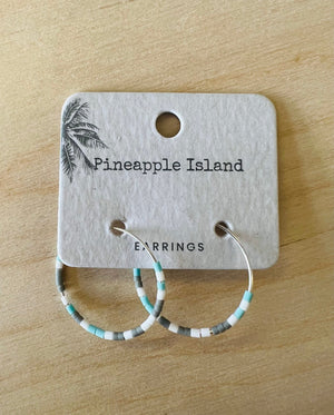 Pineapple Island Jewellery Grey Turquoise and White Pineapple Island Cali Surf Beaded Hoop Earrings