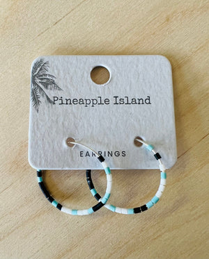 Pineapple Island Jewellery Black Turquoise and White Pineapple Island Cali Surf Beaded Hoop Earrings