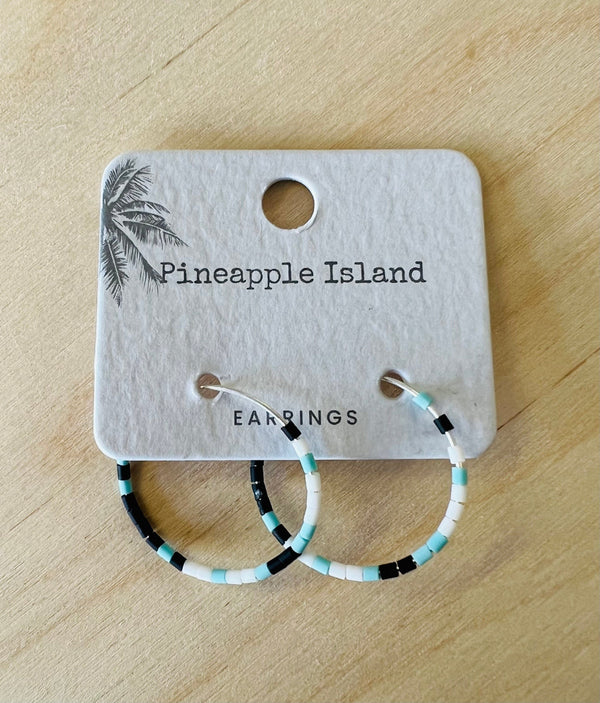 Pineapple Island Jewellery Black Turquoise and White Pineapple Island Cali Surf Beaded Hoop Earrings