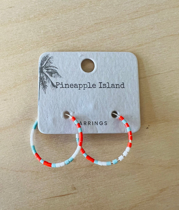 Pineapple Island Jewellery Coral Turquoise and White Pineapple Island Cali Surf Beaded Hoop Earrings