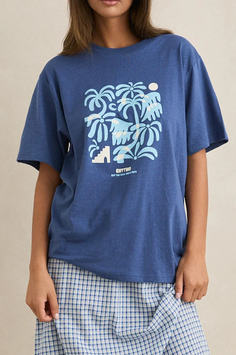 Rhythm Island Womens Oversized T-Shirt - Indigo