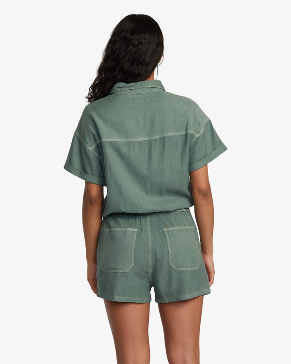 Rvca Dungarees RVCA Cadet Short Sleeved Playsuit - Jade