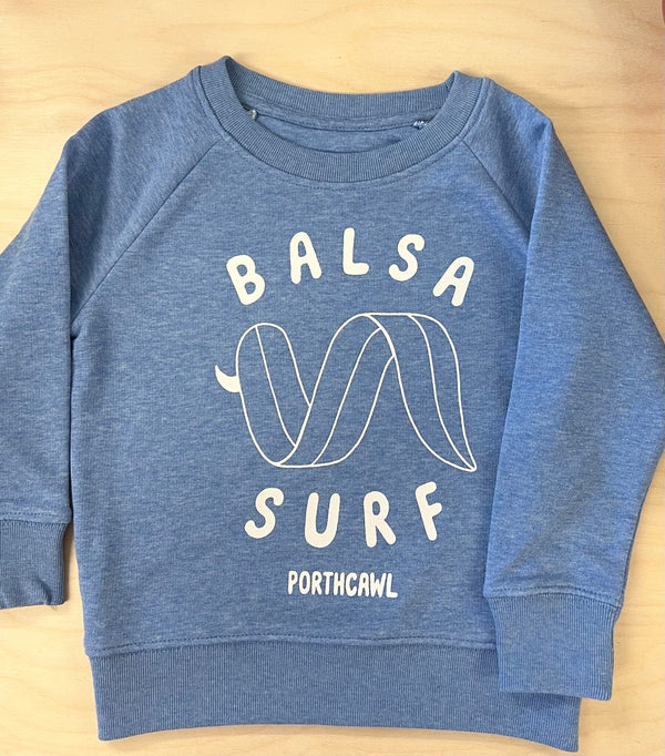 Balsa Surf & Skate Sweatshirt 3-4 Balsa kids Surfboard Crew Swearshirt- Heather blue