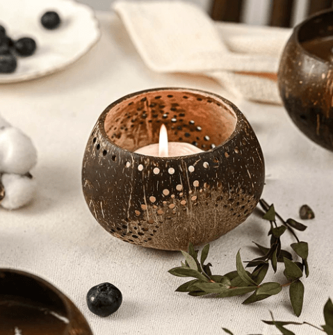 Jungle Culture Lifestyle Coconut Shell Tea Light Holder Set of 2 | Eco-Friendly, Unique & Unusual Tea Light Base