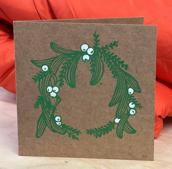 Lino Siren Greeting & Note Cards Lino Siren “Mistletoe Wreath” Greetings card